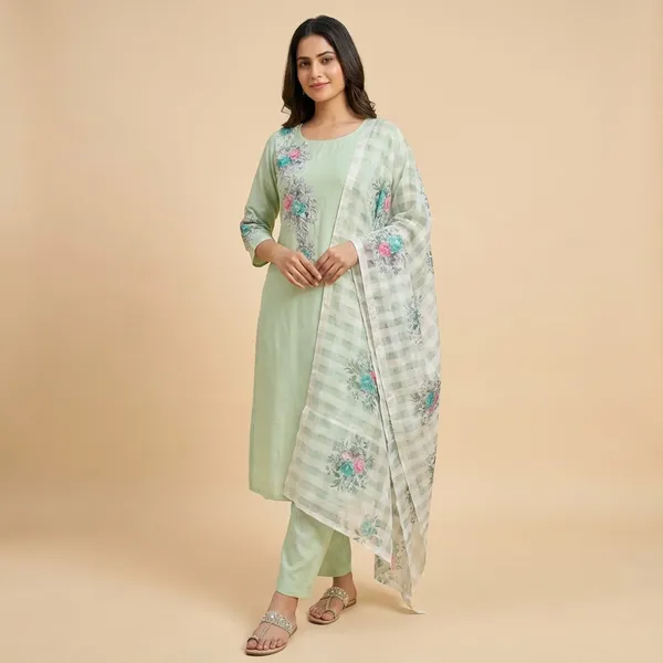 Sea_Green_Solid_Roman_Silk_3_Pc_Set_For_Women