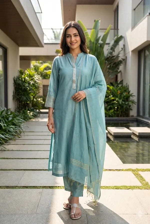 Blue_Solid_Mul_Chanderi_3_Pc_Set_For_Women