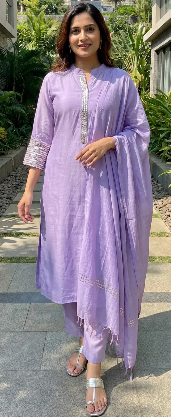 Lavender_Solid_Mul_Chanderi_3_Pc_Set_For_Women