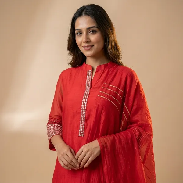 Red_Solid_Mul_Chanderi_3_Pc_Set_For_Women