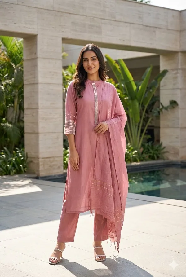 Rosegold_Solid_Mul_Chanderi_3_Pc_Set_For_Women