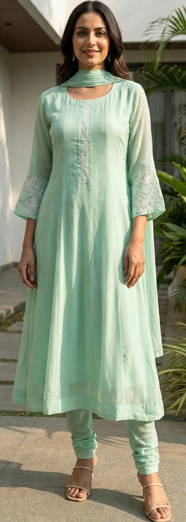 Sea_Green_Solid_Tissue_Anarkali_For_Women