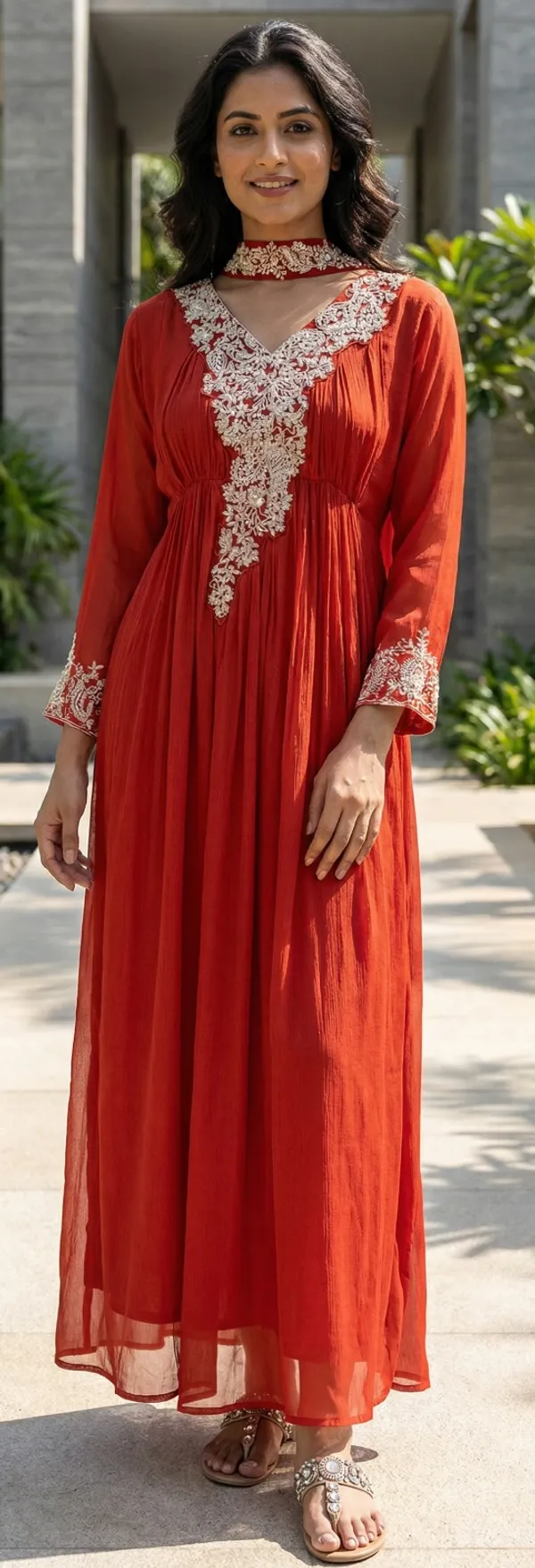Rust_Solid_Chinon_Anarkali_For_Women
