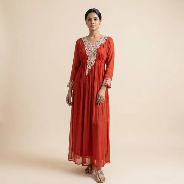 Rust_Solid_Chinon_Anarkali_For_Women