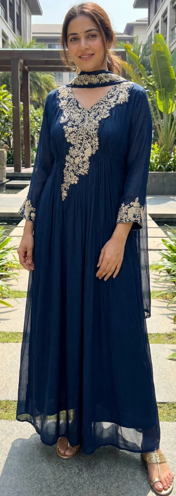Teal_Blue_Solid_Chinon_Anarkali_For_Women