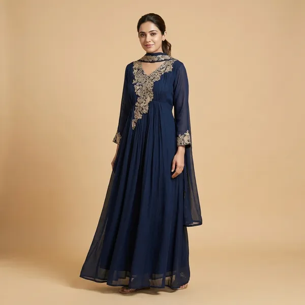 Teal_Blue_Solid_Chinon_Anarkali_For_Women