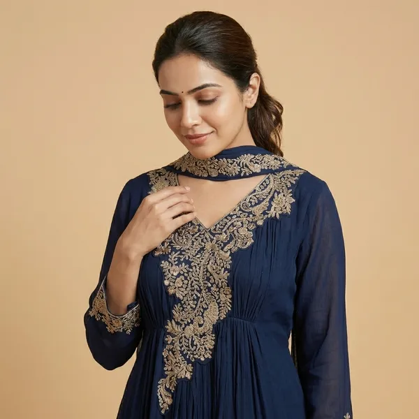 Teal_Blue_Solid_Chinon_Anarkali_For_Women