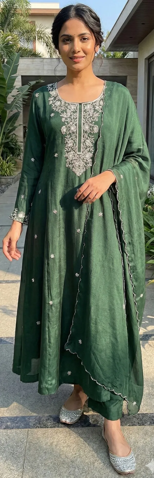 Green_Solid_Chinon_Anarkali_For_Women