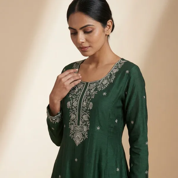 Green_Solid_Chinon_Anarkali_For_Women
