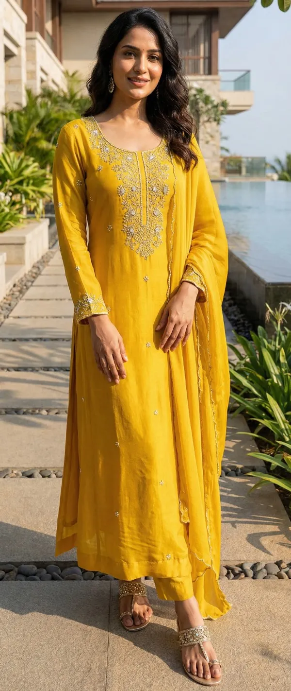 Yellow_Solid_Chinon_Anarkali_For_Women