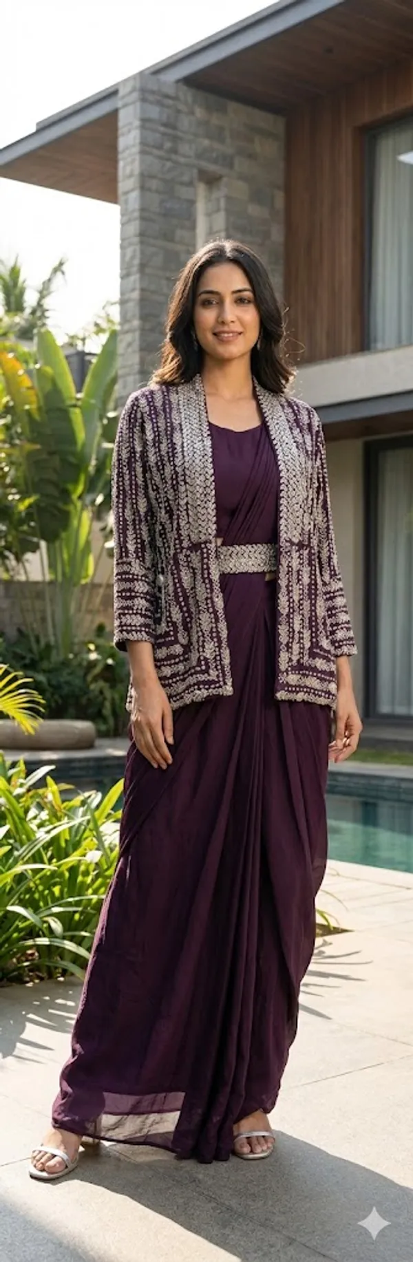 Wine_Solid_Chinon_Indo_Western_For_Women