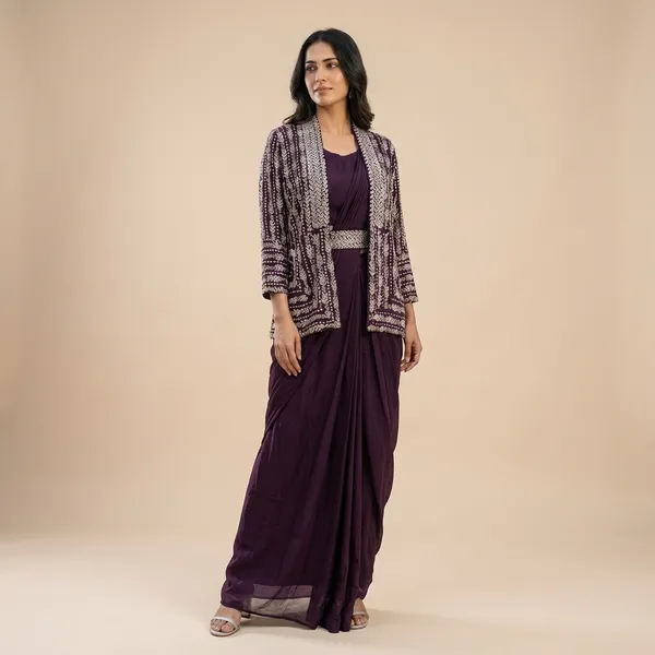 Wine_Solid_Chinon_Indo_Western_For_Women