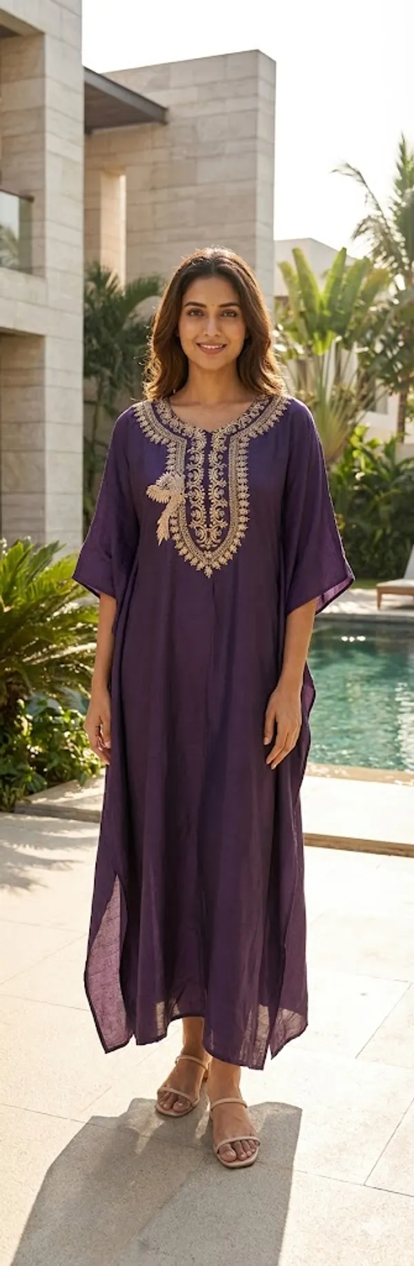 Wine_Solid_Dola_Kaftaan_For_Women