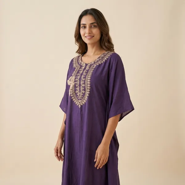 Wine_Solid_Dola_Kaftaan_For_Women