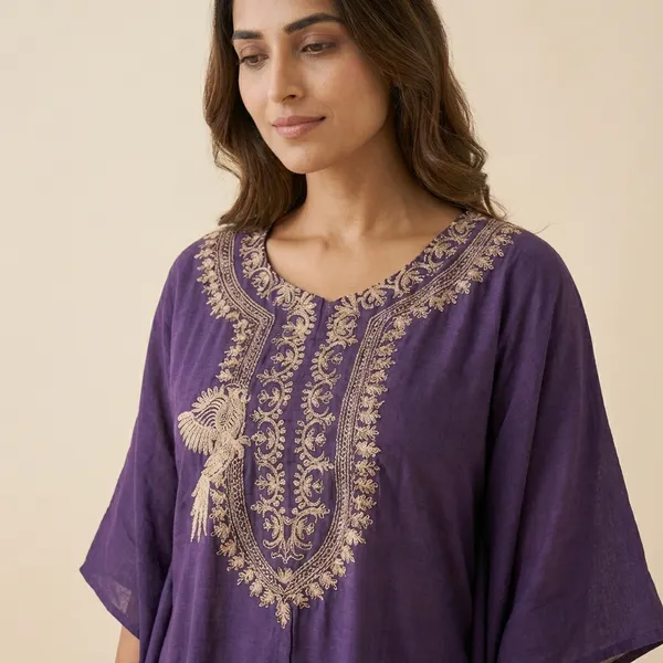 Wine_Solid_Dola_Kaftaan_For_Women