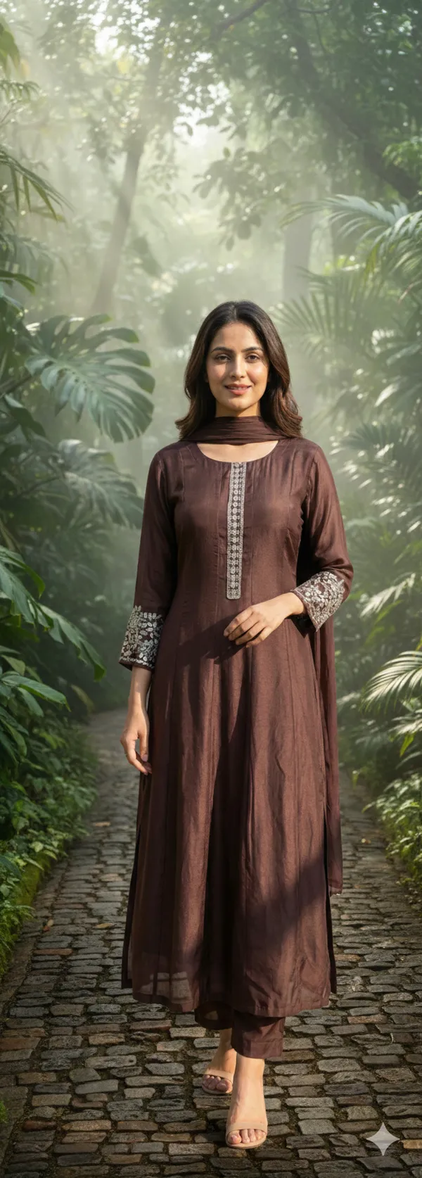 Coffee_Solid_Chinon_Anarkali_For_Women