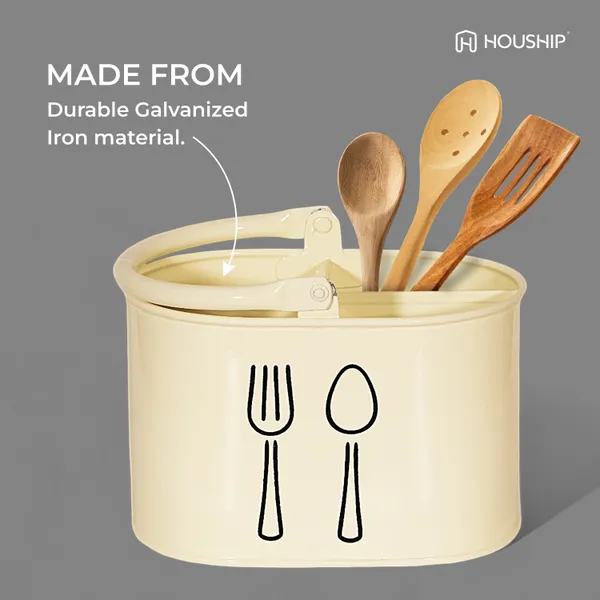 White_Metal_Cutlery_&_Spoons_Holder_With_Handle_For_Kitchen
