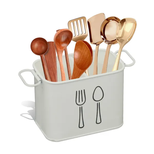 White_Metal_Square_Spoon_&_Cutlery_Holder_With_Handle_For_Kitchen