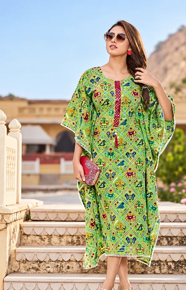 Printed_With_Gotapatti_Cotton_Kaftan_-_Light_Green_-