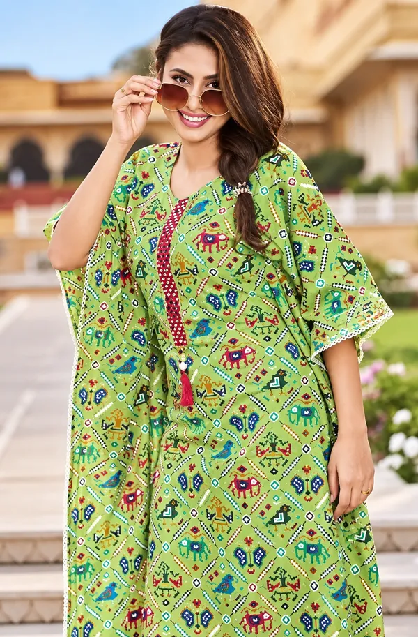 Printed_With_Gotapatti_Cotton_Kaftan_-_Light_Green_-