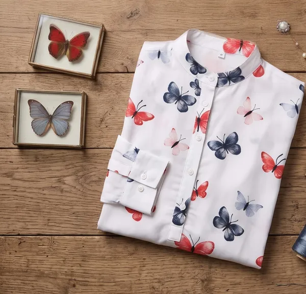 Printed_Cotton_Shirt__-_Butterfly-_Blue