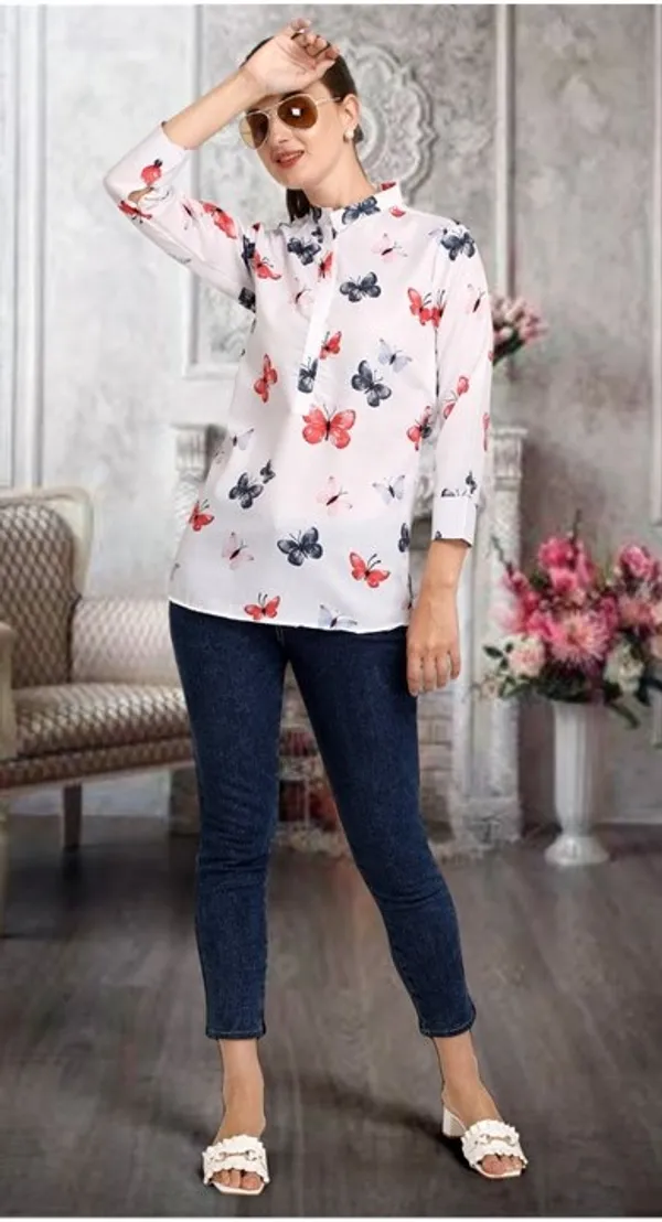 Printed_Cotton_Shirt__-_Butterfly-_Blue