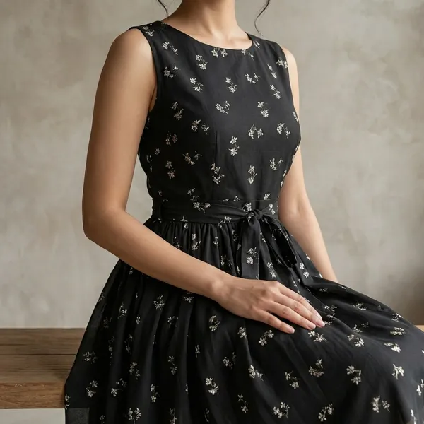 Black_Grey_Floral_Crepe_Dress_For_Women