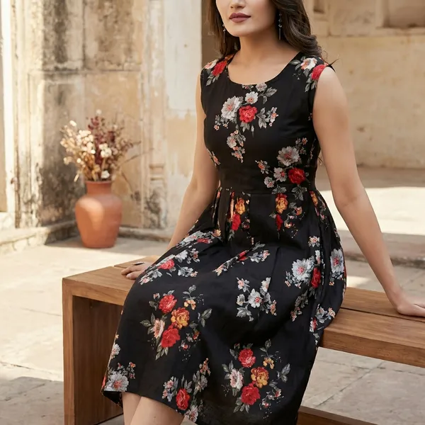 Black_Red_Floral_Crepe_Dress_For_Women