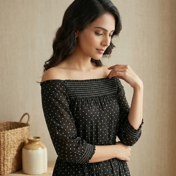 Black_Soft_Cotton_Smocking_Summer_Wear_Dress_For_Women