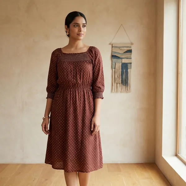 Brown_Soft_Cotton_Smocking__Summer_Wear_Dress_For_Women