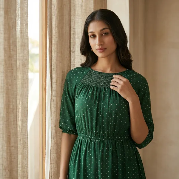 Green_Soft_Cotton_Smocking__Summer_Wear_Dress_For_Women