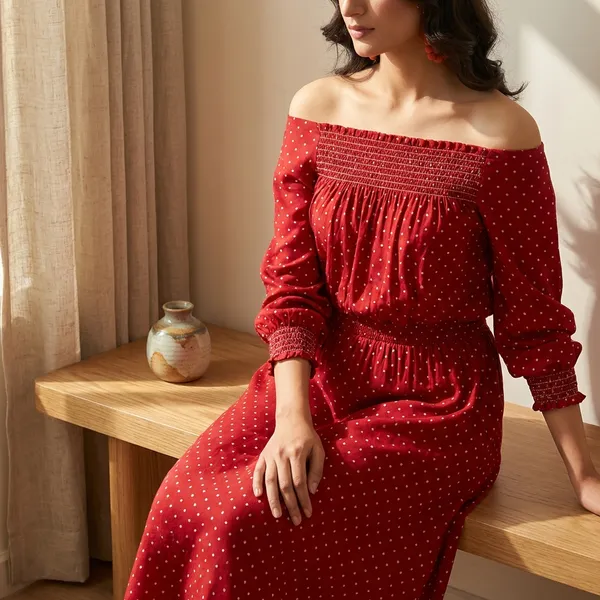 Red_Soft_Cotton_Smocking__Summer_Wear_Dress_For_Women