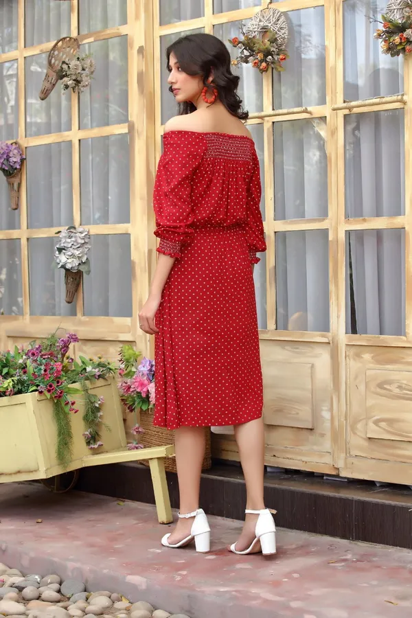 Red_Soft_Cotton_Smocking__Summer_Wear_Dress_For_Women