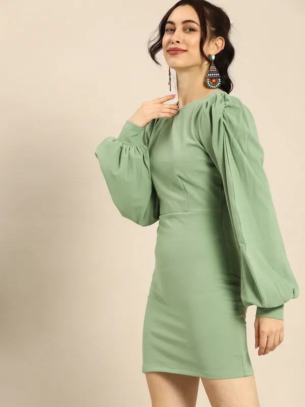Mint_Green_Heavy_Georgette_One_Piece_Dress_For_Women