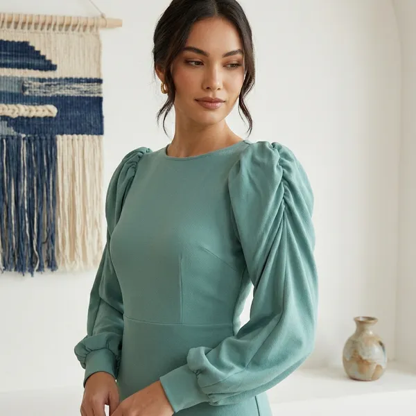 Ses_Green_Heavy_Georgette_One_Piece_Dress_For_Women