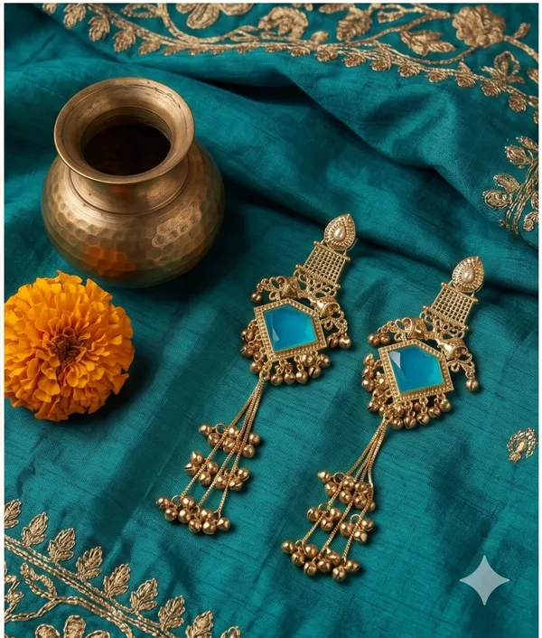 Diamond_Cut_Firozi_Stone_Golden_with_Kashmiri_chains