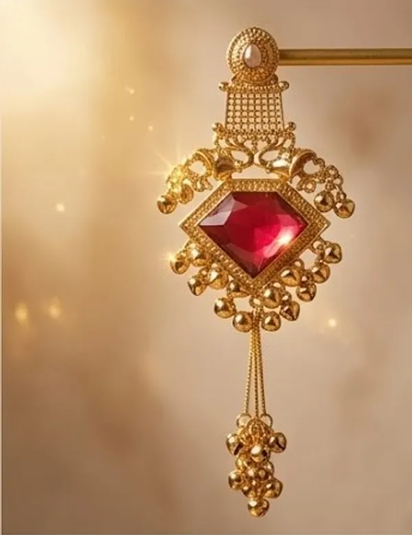 Diamond_Cut_Maroon_Stone_Golden_with_Kashmiri_chains