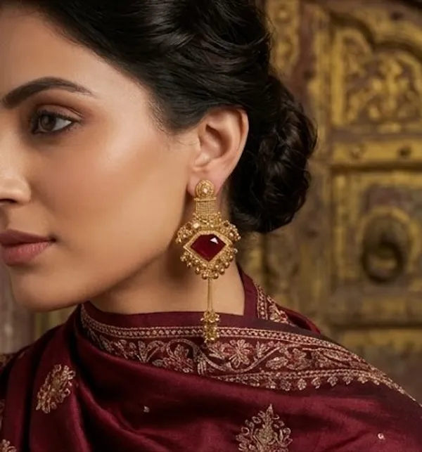 Diamond_Cut_Maroon_Stone_Golden_with_Kashmiri_chains