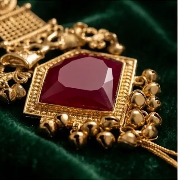 Diamond_Cut_Maroon_Stone_Golden_with_Kashmiri_chains