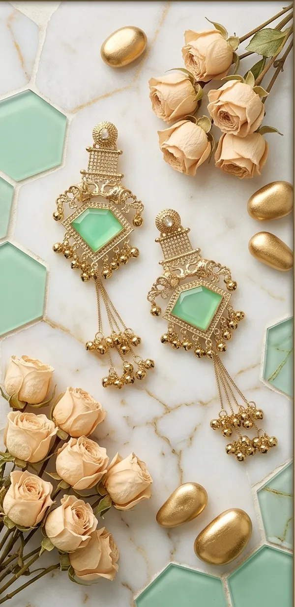 Diamond_Cut_Mint_Green_Stone_Golden_with_Kashmiri_chains