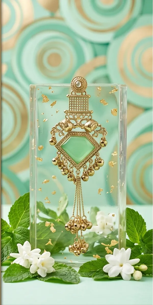 Diamond_Cut_Mint_Green_Stone_Golden_with_Kashmiri_chains