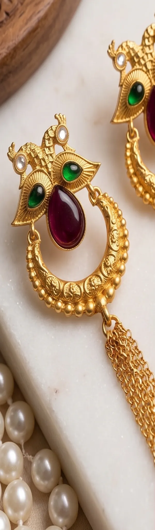 Peacock_with_Round_Shape_&_hanging_Kashmiri_Chains