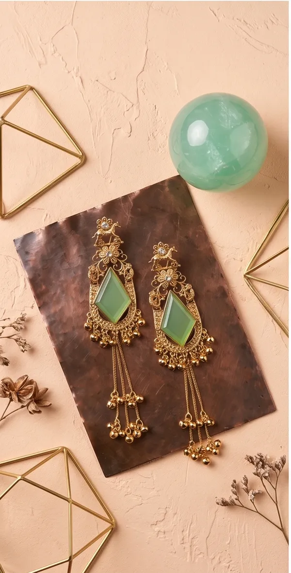 Triangle_Shape_Mint_Green_Gold_with_Kashmiri_Chains