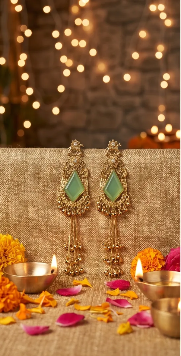 Triangle_Shape_Mint_Green_Gold_with_Kashmiri_Chains