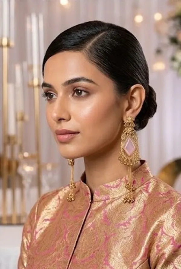 Triangle_Shape_Pink__Gold_with_Kashmiri_Chains