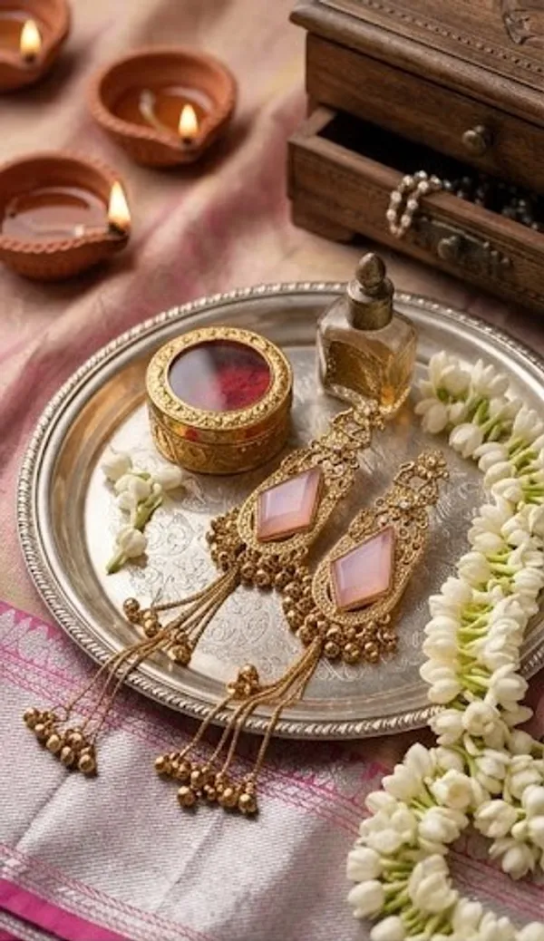 Triangle_Shape_Pink__Gold_with_Kashmiri_Chains
