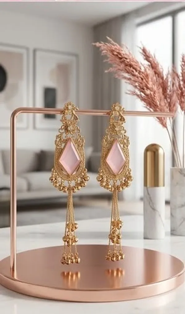 Triangle_Shape_Pink__Gold_with_Kashmiri_Chains