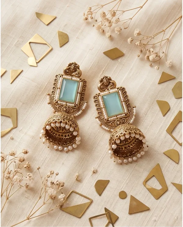 Vertical_Rectangle_Mint_Green_Stone_Antique_Golden_Jhumka
