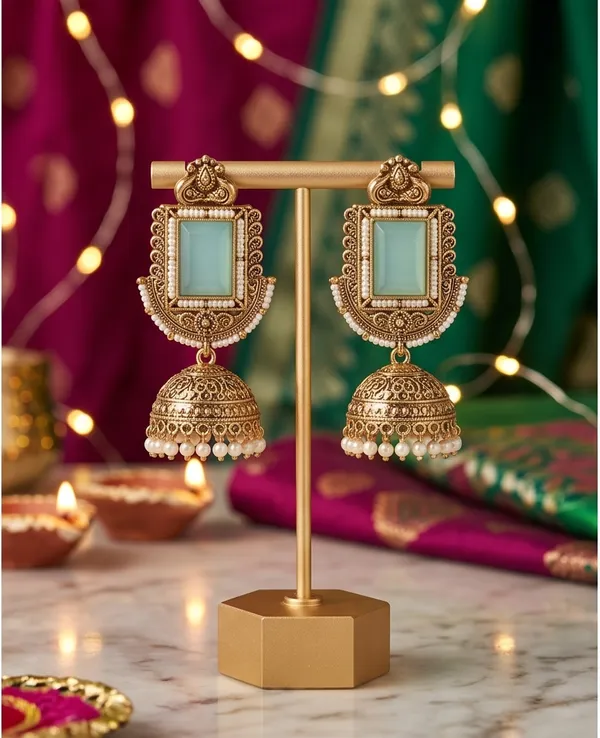 Vertical_Rectangle_Mint_Green_Stone_Antique_Golden_Jhumka