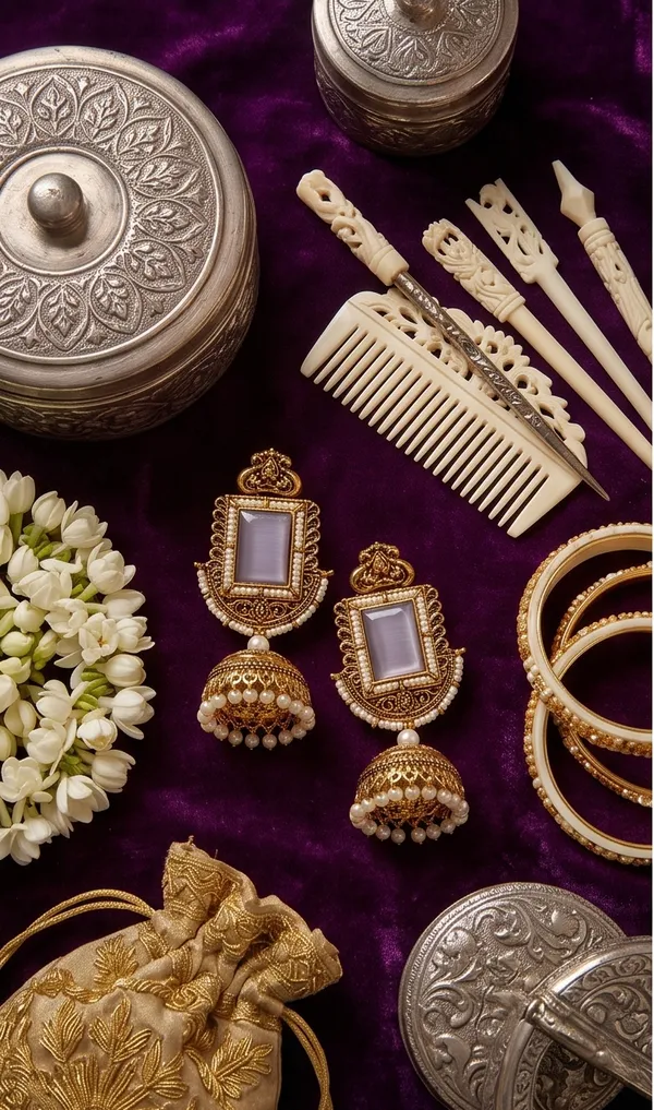 Vertical_Rectangle_Purple_Stone_Antique_Golden_Jhumka